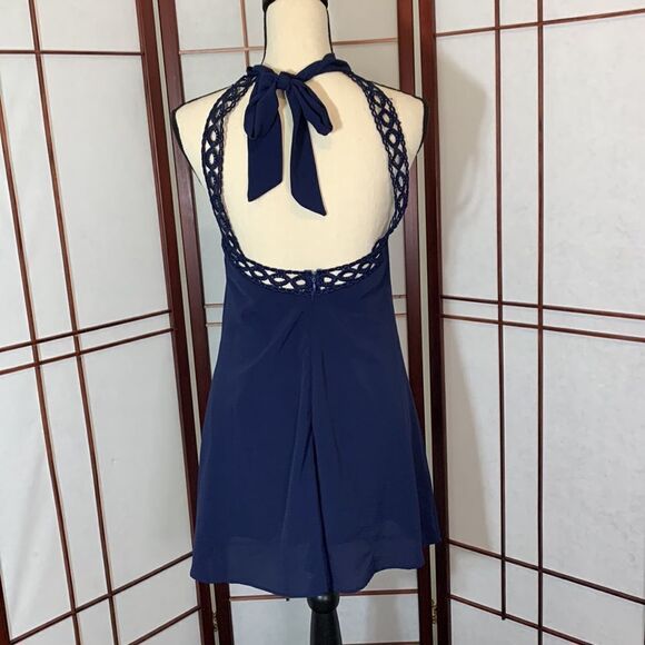 Lulus Dresses Lulus Any Way, Shape, Or Form Navy Blue Lace Halter Dress - Picture 3 of 11